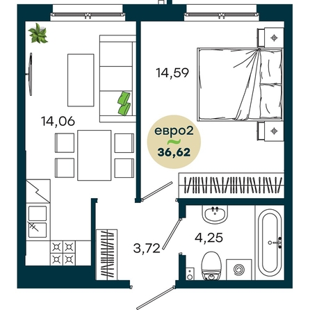 
  Продается 1-комн. квартира 36.62 м², в  ЖиВой комплекс на Кузьмихе. Фото 2.