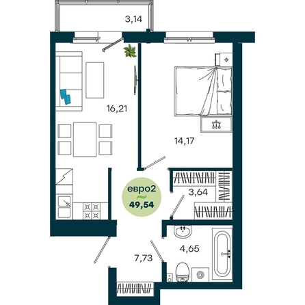 
  Продается 1-комн. квартира 49.54 м², в  ЖиВой комплекс на Кузьмихе. Фото 2.