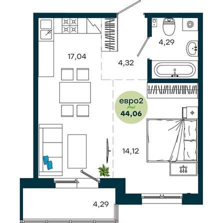 
  Продается 1-комн. квартира 44.06 м², в  ЖиВой комплекс на Кузьмихе. Фото 2.