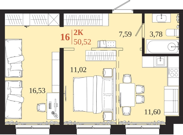 
  Продается 2-комн. квартира 50.52 м², в ЖК 1661. Фото 1.