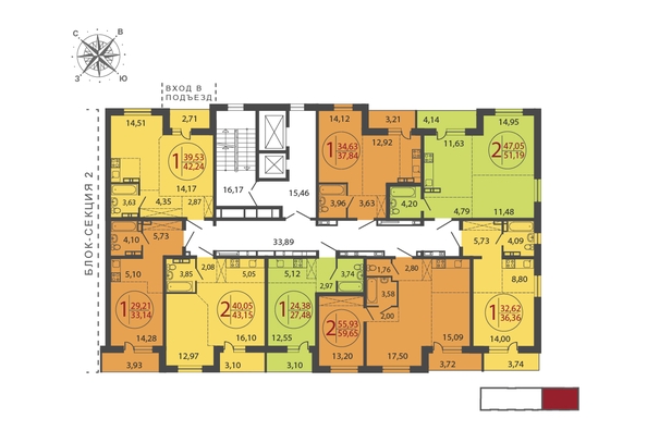 
  Продается 2-комн. квартира 51.19 м², в ЖК ЛЕРМОНТОВ ПАРК, дом 1. Фото 5.