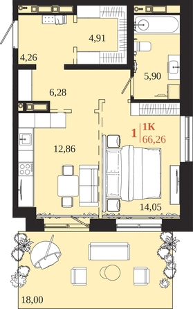 
  Продается 1-комн. квартира 66.26 м², в ЖК 1661. Фото 1.