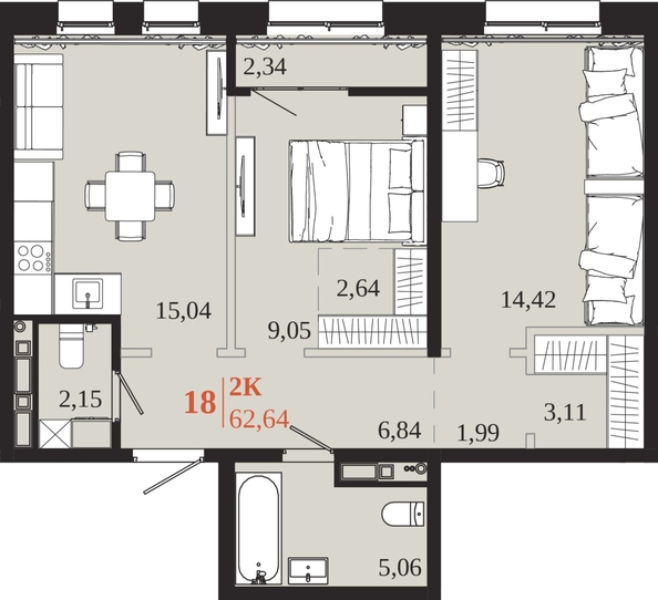 
  Продается 2-комн. квартира 62.64 м², в ЖК 1661. Фото 1.