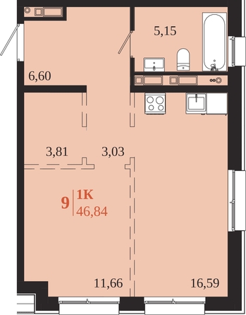 
  Продается 1-комн. квартира 46.84 м², в ЖК 1661. Фото 1.