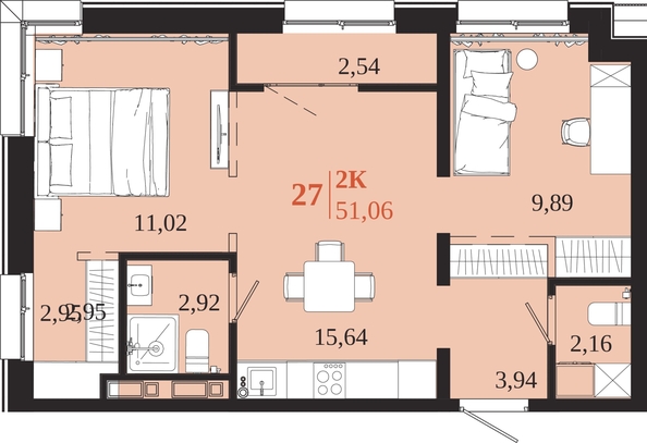 
  Продается 2-комн. квартира 51.06 м², в ЖК 1661. Фото 1.