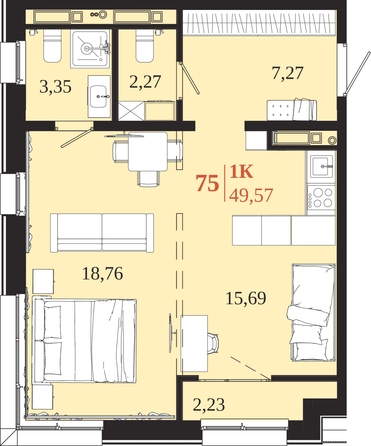 
  Продается 1-комн. квартира 49.57 м², в ЖК 1661. Фото 1.
