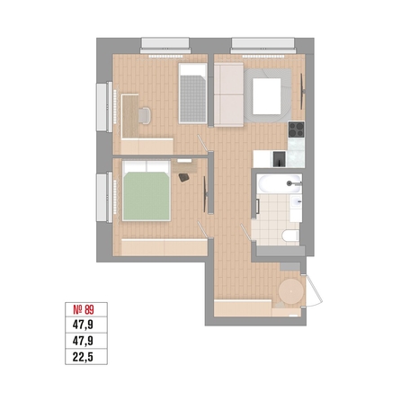 
  Продается 2-комн. квартира 47.9 м², в ЖК Стрижи Сити, блок-секции 6,7. Фото 1.