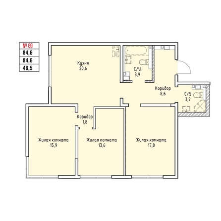 
  Продается 3-комн. квартира 84.6 м², в ЖК Стрижи Сити, блок-секции 6,7. Фото 2.