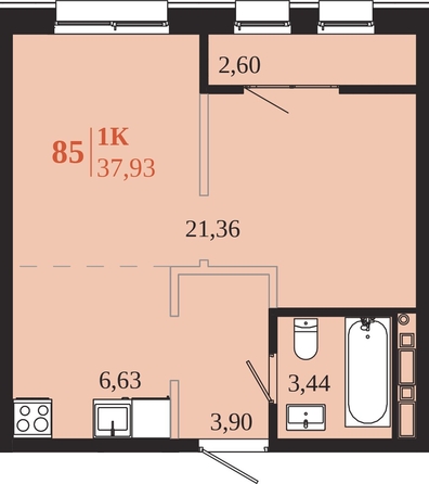 
  Продается 1-комн. квартира 37.93 м², в ЖК 1661. Фото 1.