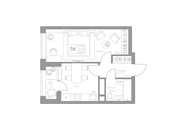 
   Продам 1-комнатную, 36.12 м², 7 высот, дом 6а

. Фото 3.