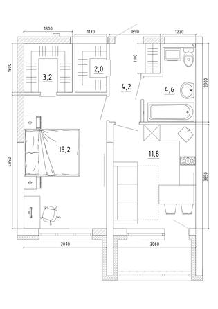 
   Продам 2-комнатную, 46.3 м², Уютный квартал, дом 2

. Фото 1.