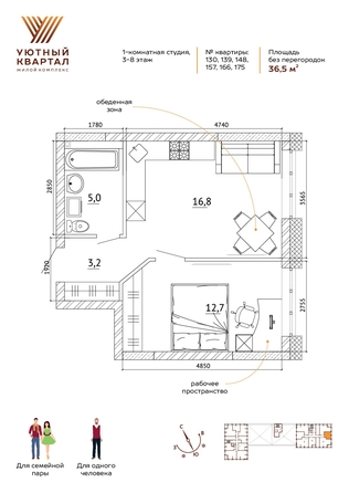 
   Продам 2-комнатную, 36.5 м², Уютный квартал, дом 1

. Фото 1.