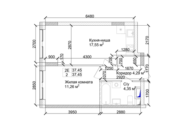 
   Продам 2-комнатную, 38.48 м², 7 высот, дом 9

. Фото 1.