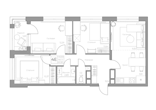 
   Продам 4-комнатную, 69.62 м², 7 высот, дом 6а

. Фото 3.