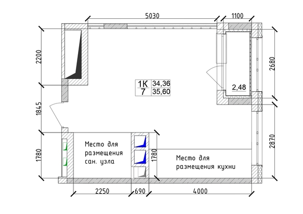 
   Продам 1-комнатную, 35.6 м², 7 высот, дом 6а

. Фото 3.