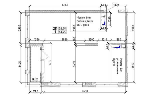 
   Продам 2-комнатную, 54.2 м², 7 высот, дом 6а

. Фото 5.