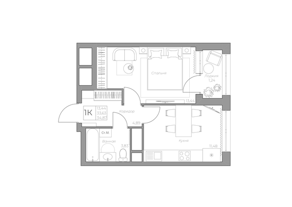 
   Продам 1-комнатную, 35.6 м², 7 высот, дом 6а

. Фото 3.