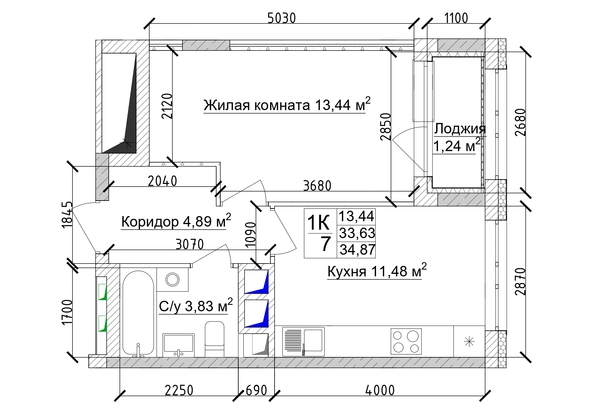 
   Продам 1-комнатную, 35.6 м², 7 высот, дом 6а

. Фото 8.