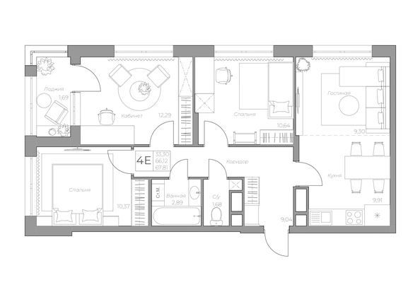 
   Продам 4-комнатную, 69.62 м², 7 высот, дом 6а

. Фото 2.