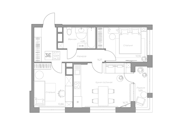 
   Продам 3-комнатную, 55.78 м², 7 высот, дом 6а

. Фото 2.