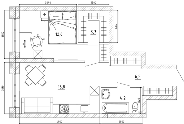 
   Продам 1-комнатную, 41.2 м², Уютный квартал, дом 1

. Фото 3.