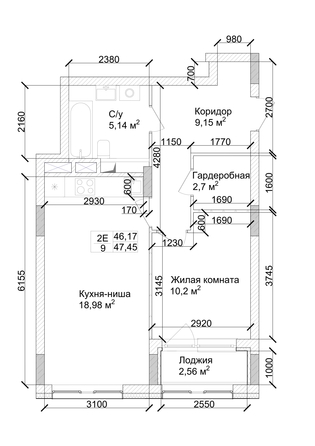 
   Продам 2-комнатную, 49.1 м², 7 высот, дом 9

. Фото 2.