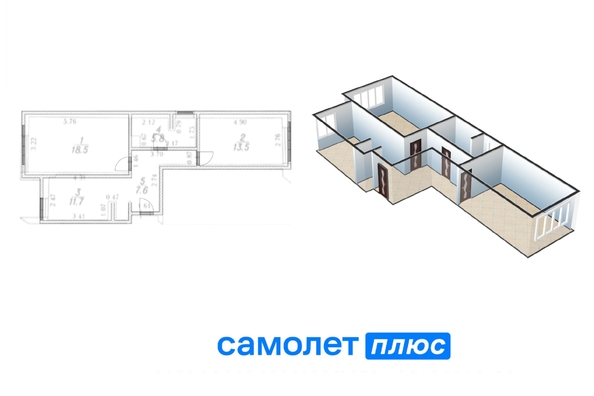 
   Продам 3-комнатную, 57.1 м², Веры Волошиной ул, 40

. Фото 2.