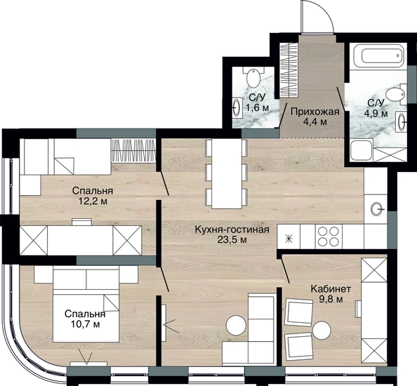 
  Продается 3-комн. квартира 68.5 м², в ЖК Южный, дом Ю-17. Фото 3.