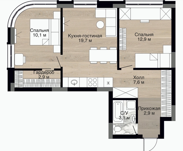 
  Продается 2-комн. квартира 60.6 м², в ЖК Южный, дом Ю-17. Фото 3.