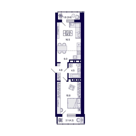 
  Продается 2-комн. квартира, 54.5 м², ЖК Grando (Грандо)
. Фото 1.