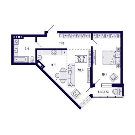 
  Продается 2-комн. квартира, 67.8 м², ЖК Grando (Грандо)
. Фото 1.
