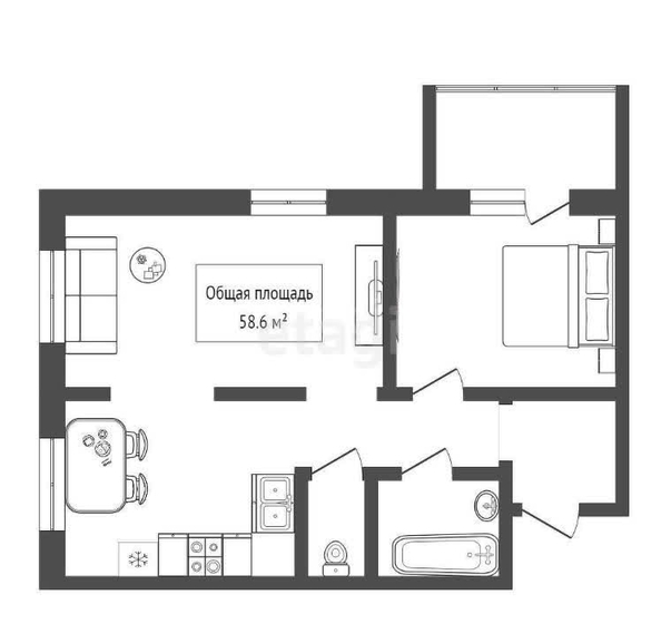 
   Продам 2-комнатную, 58.6 м², Рельефная ул, 106/3

. Фото 1.
