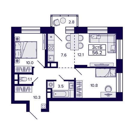 
  Продается 3-комн. квартира, 56.2 м², ЖК Citatum (Цитатум)
. Фото 2.