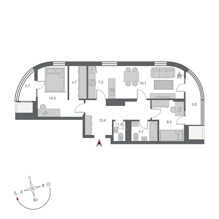 
  Продается 3-комн. квартира, 81.1 м², ЖК Беринг, дом 2
. Фото 2.
