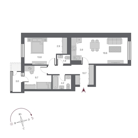 
  Продается 3-комн. квартира, 69.8 м², ЖК Беринг, дом 2
. Фото 1.