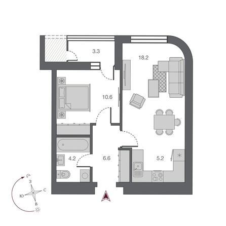 
   Продам 2-комнатную, 44.8 м², Беринг, дом 2

. Фото 1.
