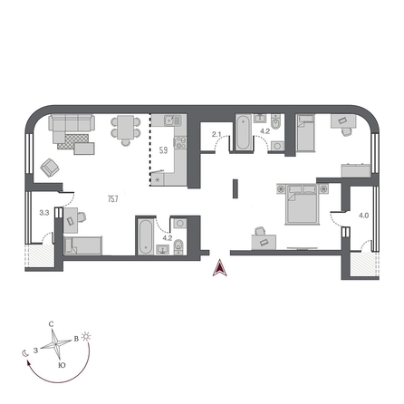 
  Продается студия, 99.4 м², ЖК Беринг, дом 2
. Фото 1.