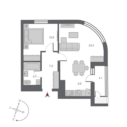 
  Продается 2-комн. квартира 57.3 м², в ЖК Беринг, дом 2. Фото 12.