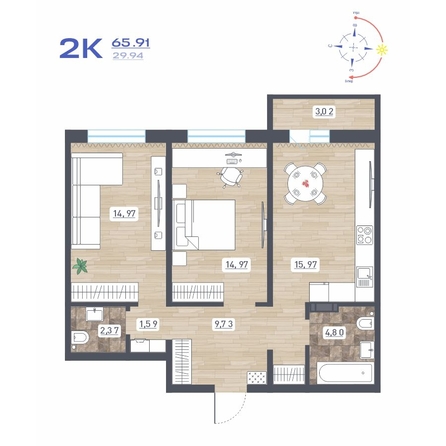 
   Продам 2-комнатную, 65.91 м², Радуга Сибири, дом 10

. Фото 1.