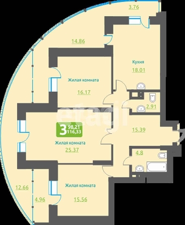 
   Продам 3-комнатную, 98 м², 2-я Обская ул, 154

. Фото 1.