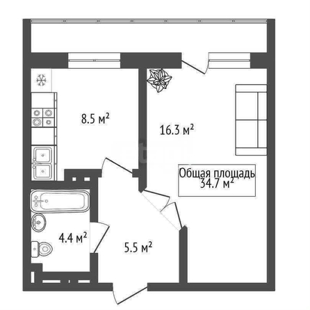 
  Сдается 1-комн. квартира, 34.7 м², Петухова ул, д. 14а
. Фото 10.