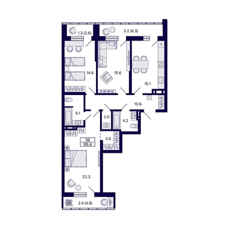 
  Продается 3-комн. квартира, 99.4 м², ЖК Grando (Грандо)
. Фото 1.