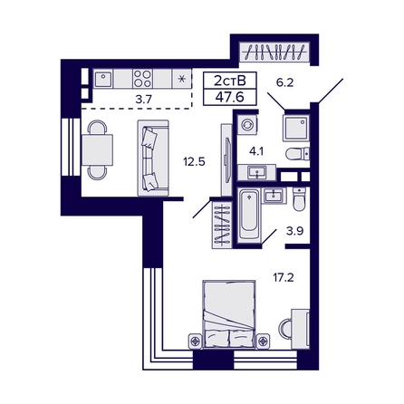 
   Продам 2-комнатную, 47.6 м², Citatum (Цитатум)

. Фото 1.