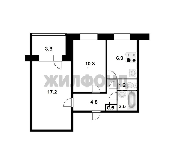
   Продам 2-комнатную, 43.4 м², Бориса Богаткова ул, 179

. Фото 11.