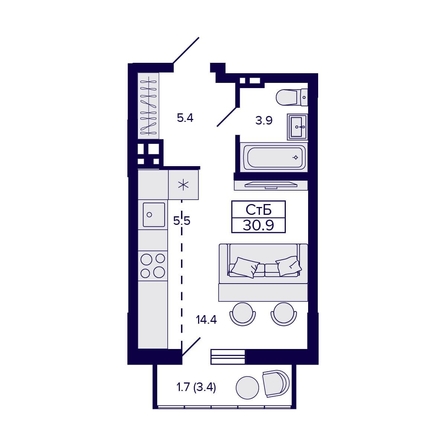 
  Продается студия, 30.9 м², ЖК Gorizont (Горизонт)
. Фото 1.