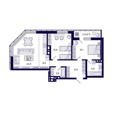 
  Продается 3-комн. квартира, 86.3 м², ЖК Grando (Грандо)
. Фото 1.