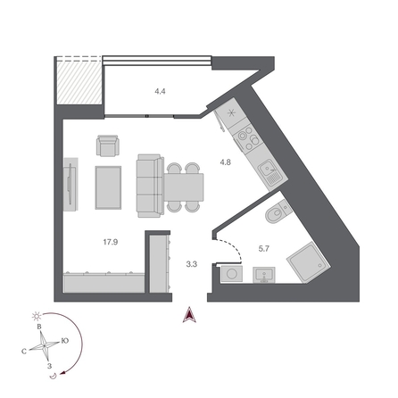 
  Продается студия, 31.7 м², ЖК Беринг, дом 2
. Фото 1.