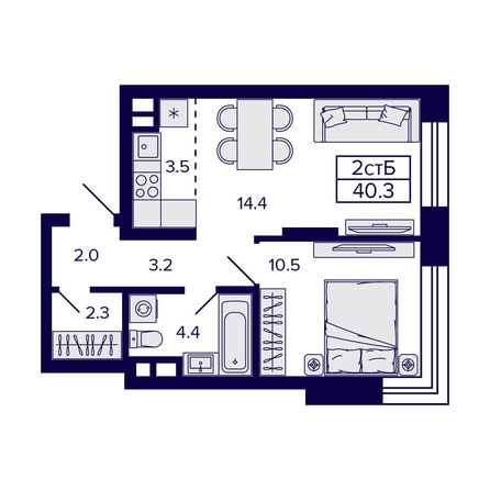 
  Продается 2-комн. квартира, 40.3 м², ЖК Citatum (Цитатум)
. Фото 1.