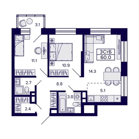 
  Продается 3-комн. квартира, 60 м², ЖК Citatum (Цитатум)
. Фото 1.