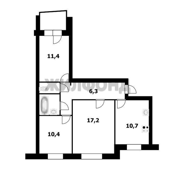 
  Продается 3-комн. квартира, 63.3 м², Краснообск, д. 212
. Фото 14.